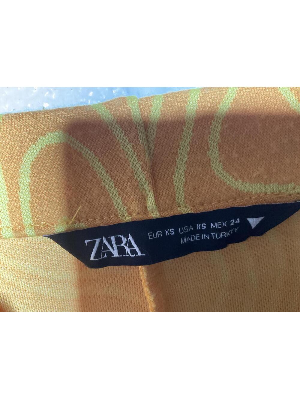 < Zara Orange/Yellow Abstract Retro Tie Waist Midi Skirt XS > - Picture 3 of 4